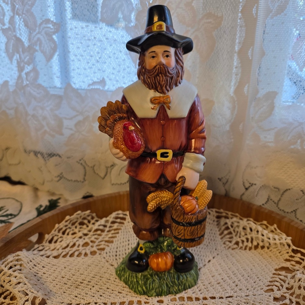 CB Ceramic Pilgrim Man Figurine 11" Brown Thanksgiving Harvest Fall Decor